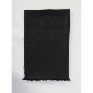 SAINT LAURENT Logo Pattern Fringed Scarf Women BLACK Scarves & Wraps